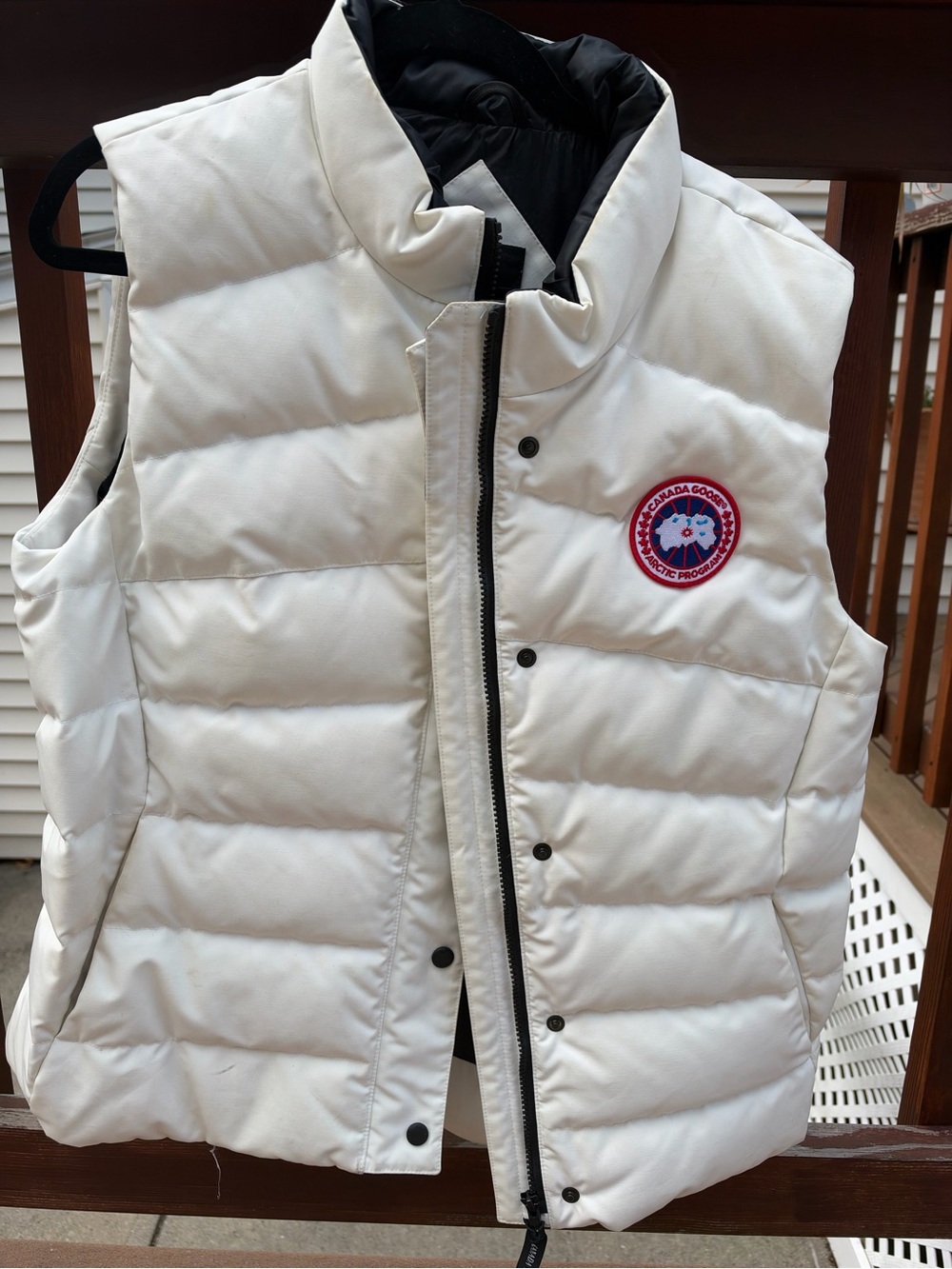 Canada Goose White Puffer Vest with Black Interior and Logo Patch